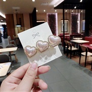 ( Pink)ins Korea luxurious love Pearl Word all-Purpose diamond hair clip woman