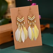 sector tassel feather earrings woman long style Bohemia beads occidental style arring