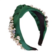 ( green)Korean style big samll Pearl eadband color width eadband Cloth all-Purpose woman