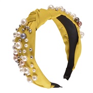 ( yellow)Korean style big samll Pearl eadband color width eadband Cloth all-Purpose woman