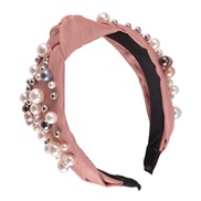 ( Pink)Korean style big samll Pearl eadband color width eadband Cloth all-Purpose woman