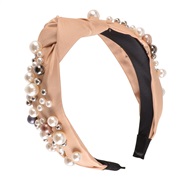 ( champagne)Korean style big samll Pearl eadband color width eadband Cloth all-Purpose woman