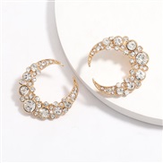 ( Gold)creative high personality Moon Meniscus Rhinestone diamond temperament occidental style earrings woman retro atmo