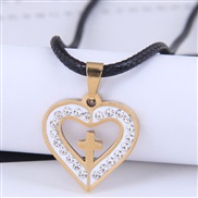 Korean style fashion  Metal concise Word love diamond stainless steel personality necklace