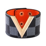 ( black)fashion bangle big width leatherV Word grid pattern trend all-PurposePU leather woman