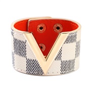 ( white)fashion bangle big width leatherV Word grid pattern trend all-PurposePU leather woman