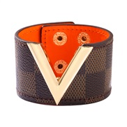 ( brown)fashion bangle big width leatherV Word grid pattern trend all-PurposePU leather woman