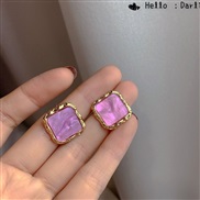 (purple)silver arring temperament brief geometry square earrings retro color ear stud woman Acrylic arring