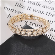 ( Gold)occidental style elasticity opening bangle Rhinestone Pearl multilayer bangle twining more row Pearl Rhinestone b