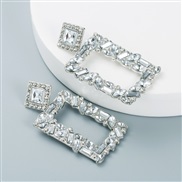 ( white)ins occidental style fashion geometry square earrings woman  Alloy embed color Rhinestone personality exaggerati