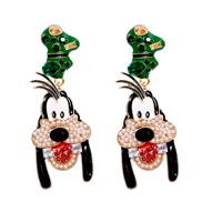 occidental style  cartoon dog exaggerating retro animal mosaic ear stud woman