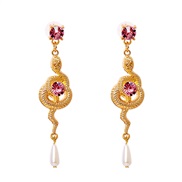 ( champagne) occidental style  retro snake embed zircon fashion creative Alloy ear stud woman