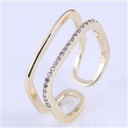 Korean style fashion bronze embed Zirconium three-dimensional square temperament opening ring