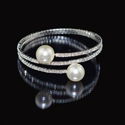 ( Silver)occidental style fashion multilayer Pearl diamond twining bracelet woman Korean style bride Pearl bangle