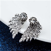 ( Silver)occidental style retro three-dimensional angel wings ear stud feather diamond Alloy ear stud personality earrin