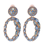 ( blue) occidental style  retro temperament Alloy mosaic Oval lady ear stud