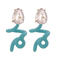 ( sky blue )Korea temperament geometry ear stud brief personality diamond earrings arring