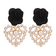 ( black)occidental style wind arring geometry heart-shaped embed Rhinestone bud flowers ear stud earrings Korean style