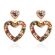 (   )occidental style creative retro Alloy diamond heart-shaped hollow earring   fashion earrings F