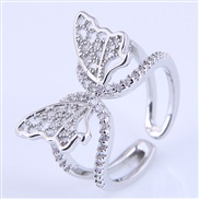 Korean style fashion bronze embed Zirconium concise butterfly personality opening ring