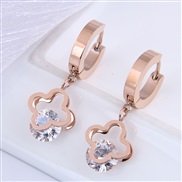 fine occidental style fashion titanium steel ear stud  concise four leaf zircon ear stud buckle circle