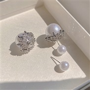 (EH   Silver needle)Pearl ear stud style two brief temperament wind retro earrings Earring