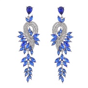 ( blue)earrings fashion Alloy diamond Rhinestone geometry leaves colorful diamond earrings woman occidental style Earri