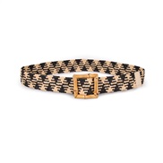 ( Beige  black )woman Korean style summerPP elasticity weave buckle belt all-Purpose beautiful leisure ethnic style wom