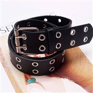 ( black)belt woman  Double row eyes trend leather Metal hollow women dress punk belt