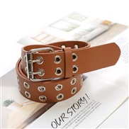 (110cm)belt woman  Double row eyes trend leather Metal hollow women dress punk belt