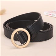 (105cm)( black gold buckle) belt woman PU leather Round buckle Korean style leisure brief Cowboy Dress lady belt