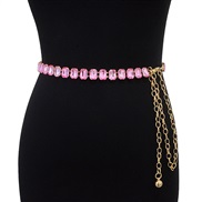 (60-90cm)( pink)lady belt brilliant pure color ornament gem crystal mosaic Metal chain chain accessories