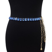 (60-90cm)( blue)lady belt brilliant pure color ornament gem crystal mosaic Metal chain chain accessories