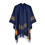 ( Navy blue)Autumn and Winter woman knitting Double surface big shawl occidental style brief grid sheep velvet warm wind