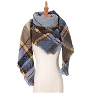 (135CM)(SJ   blue) head occidental style shawl Collar autumn Winter big grid triangle scarf