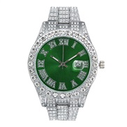 ( Silver green) man watch fashon Alloy th damond day quartz watch-face Busness lesure quartz man watch-face