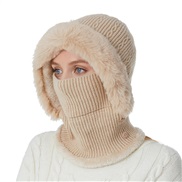 (  Beige)fashion classic pattern one-piece velvet warm knitting Autumn and Winter woolen hat