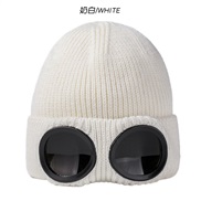 (M56-58cm)( white)knitting hat man woman velvet eyes occidental style big head woolen lovers