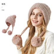 (M56-58cm)( Pink) quality pattern three thick hat woman Winter velvet Outdoor warm knitting