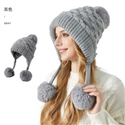 (M56-58cm)( gray) quality pattern three thick hat woman Winter velvet Outdoor warm knitting