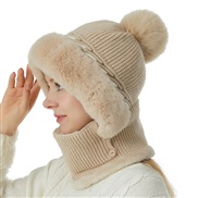 (  Beige)occidental style hat one-piece blue patchwork pattern knitting velvet warm hat