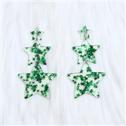 ( green ) color star earrings ear stud occidental style wind transparent three Five-pointed star earring personality wo