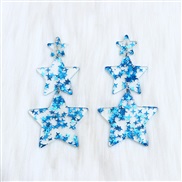 ( blue ) color star earrings ear stud occidental style wind transparent three Five-pointed star earring personality wom