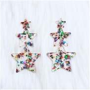 ( Color ) color star earrings ear stud occidental style wind transparent three Five-pointed star earring personality wo