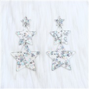 ( Silver ) color star earrings ear stud occidental style wind transparent three Five-pointed star earring personality w