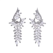 ( Silver)elegant fashion samll long style tassel earrings woman retro luxurious Alloy colorful diamond temperament Earr