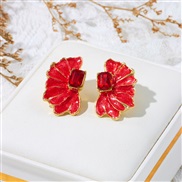 (A1549)occidental style retro wind butterfly petal enamel earrings samll high Earring silver