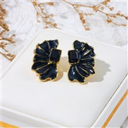 (A155 )occidental style retro wind butterfly petal enamel earrings samll high Earring silver