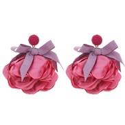 (E 956  red)original Cloth bow flowers earrings occidental style fashion exaggerating wind long style bride Earring