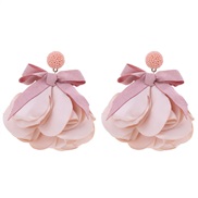 (E 956  Pink)original Cloth bow flowers earrings occidental style fashion exaggerating wind long style bride Earring